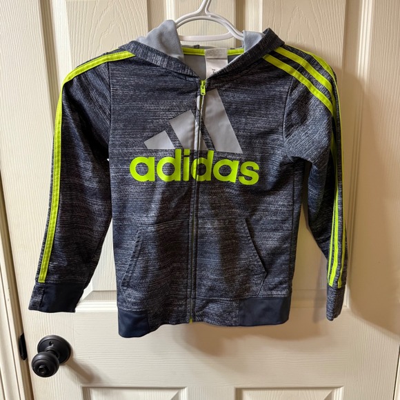 adidas Other - Kids Adidas‎ Zip Up Hoodie Gray Neon Yellow Logo Size 6